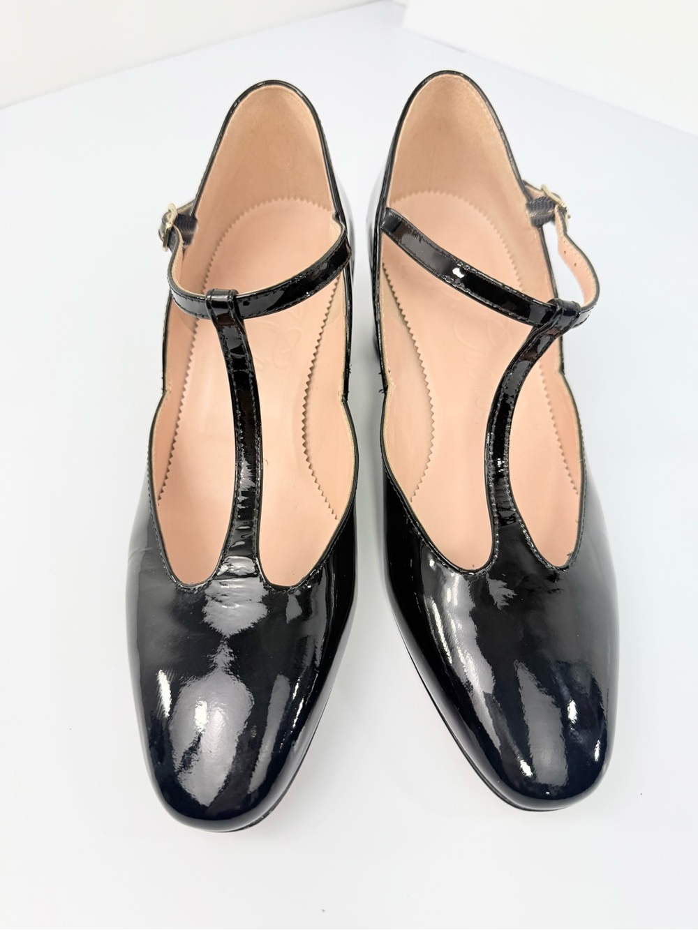 J. Crew MILLIE Black Patent Leather Glossy T Strap Block Heel Classic Shoes - Picture 6 of 15